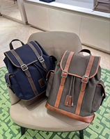Sac à dos en tissu Oxford pour homme, style vintage, avec fermeture à cordon et boucle, garniture en cuir, sac à dos pour ordinateur portable, logo personnalisé, vente en gros