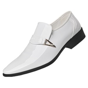 Mocassins pour hommes en cuir verni blanc, à bout pointu, respirants, chaussures de mariage, semelle extérieure en caoutchouc, doublure en microfibre - Product Image 5
