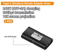 Adaptor Coupler USB4 80Gbps USB C Dual Female 240W PD Pengisian Cepat DC 8K60Hz C Extender Converter Aluminium Alloy LED MacBook