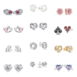 925 <b>Sterling</b> <b>Silver</b> Gold Plated Romantic <b>Heart</b> Zircon Claw Set Stud <b>Earrings</b> Third Party Certified Fashion Women Wedding - Product Image 1