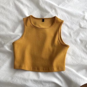 ZCtt240602051 T-shirt da <span class=keywords><strong>donna</strong></span> a vita alta slim fit, canotta corta elasticizzata senza maniche, top corto personalizzato - Product Image 4