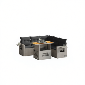 Grey PE Rattan Garden <b>Sofa</b> <b>Set</b> Outdoor Furniture Contemporary Style Waterproof Cushions UV Resistant - Product Image 1