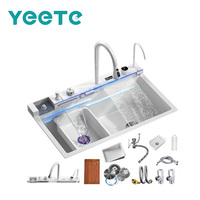 Ensemble d'évier intelligent noir nano YEETE - Meuble de cuisine au design minimaliste avec robinet cascade et douchette de rinçage effet pluie