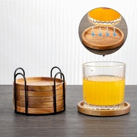 Ensemble de sous-verres ronds en bois d'acacia au design moderne fabriqués sur mesure avec support en métal salle à manger maison thé vin café table de cuisine bol tapis de vaisselle