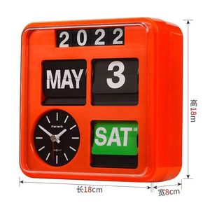Horloge mécanique rétro à retournement de page pour la maison, personnalité de bureau, automatique, en bois massif, simple, luxe léger, décoration artistique - Product Image 1