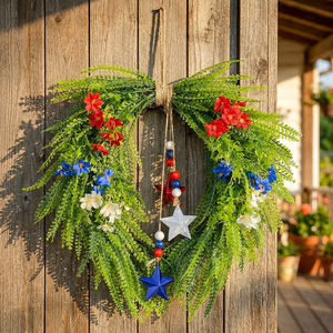 Guirlande patriotique pour la fête de l'indépendance, guirlande de fougères, fleurs rouges, blanches et bleues, ornements <span class=keywords><strong>en</strong></span> forme d'étoiles, guirlande suspendue pour le 4 <span class=keywords><strong>juillet</strong></span>, décoration murale - Product Image 6