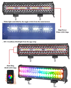 Barre lumineuse LED tout-terrain 12 pouces, contrôlée par application, avec modes Trip Row Chips, White Mode, Flood, Fog, Driving Lights, étanche IP67, personnalisable RGBW, avec <span class=keywords><strong>halo</strong></span> et faisceau spot - Product Image 2