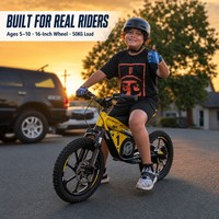 Moto électrique pour enfants de 16 pouces, cadre en aluminium, batterie au lithium 36V, pneus tout-terrain, suspension avant, 2 vitesses, pour enfants