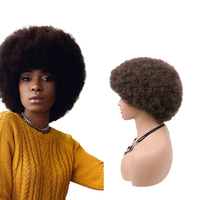 LEILONG Perruques afro crépus pour femmes 6 pouces 90g Cheveux afro bouclés doux et rebondissants avec franges Perruque afro bouclée courte à l'aspect naturel