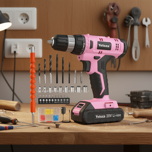 Taladro Inalámbrico Yetoza de 20V con Batería de Iones de Litio, Velocidad Variable, Portabrocas sin Llave, Herramienta Eléctrica Recargable para Proyectos de Bricolaje, Color Rosa - Product Image 2