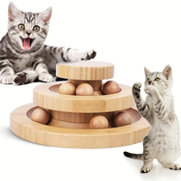 Accessoires pour animaux de compagnie en bois Jouet interactif Jouet pour chat en bois Produits pour chat en bois Jouet pour chat en bois à 3 niveaux avec boucle de boule