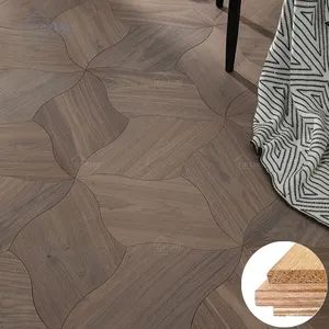 Chinese solid walnut wood flooring leaf pattern design acacia walnut handscraped flooring chocolate walnut flooring