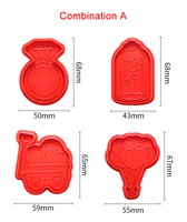 Bestseller Valentinstag Keksform Rosen-Herz-Diamant Backformen Kuchendekoration Werkzeuge 4-teiliges Set Kunststoff-Ausstecher