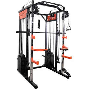 2023 New Version Gym Fitness Equipment Multi Function Crosser Trainer Smith Machine Power Rack Cage Squat Rack with Power Plates