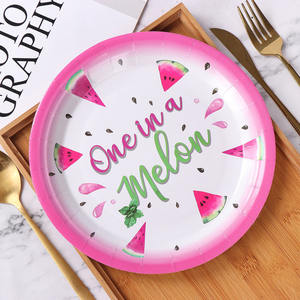 Assiettes jetables biodégradables en papier pour fête sur le thème de la pastèque, assiettes à gâteau, thème fruits d'été - Product Image 4