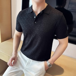 BNS Men's Ice Silk Knitted <b>Polo</b> Shirt Solid Color Short Sleeve Breathable Comfortable Summer Wear <b>White</b> Black Coffee - Product Image 4