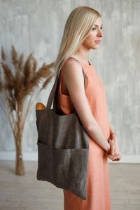 Sac à provisions fourre-tout en lin de taille personnalisée sac à bandoulière en coton écologique poches estampage à chaud cordon de serrage Ecobags stockage de bougies - Product Image 3