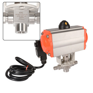 Válvula de bola de trunnion neumática de tres vías de alta presión con bridas de 3 pulgadas y 650 PSI para uso en la industria del gas - Product Image 1