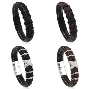 Jóias profissional personalizado por atacado dos homens punk moda pulseira Liga X carta string wrap design personalidade desgaste pulseira