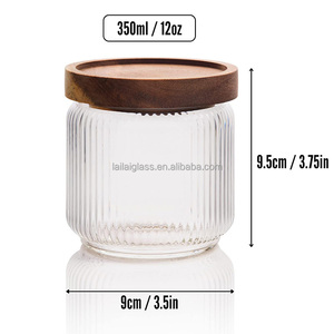 Barattoli in <span class=keywords><strong>Vetro</strong></span> per Alimenti da 350ml (12 Fl Oz) con Coperchi in Legno (6 Pezzi) <span class=keywords><strong>Contenitori</strong></span> Eleganti con Motivo Scanalato per <span class=keywords><strong>Spezie</strong></span>, Tè, Zucchero - Product Image 6
