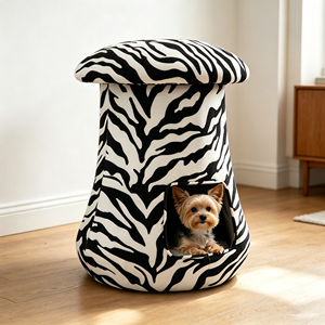 Lit-cave pour animaux de compagnie, design champignon, imprimé léopard, de luxe personnalisé, pour petits chiens apaisants et chats, usage intérieur, vente en gros - Product Image 3