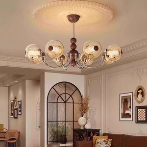 Lámpara de Techo Redonda de Estilo Vintage para Sala de Estar, con Acabado en Madera de Nogal, 6, 8 o 10 Cabezales LED, Lámpara de Techo Multicabezal, Iluminación para el Hogar - Product Image 3