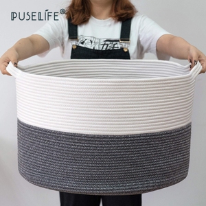 PUSELIFE New Large Home Storage Basket with Handle Cotton Rope Woven Basket laundry basket cotton