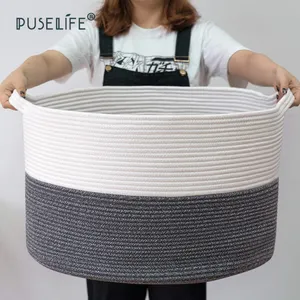 PUSELIFE-cesta grande de algodón con asa para el hogar, cesta tejida para la colada, nueva