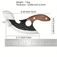 Couteau ULU en acier inoxydable de 5 pouces de qualité supérieure avec manche en bois et étui en cuir pour boucher et désossage de viande