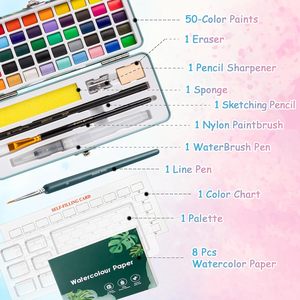 Set di Colori ad Acquerello Professionali Giorgione, 50 Colori Solidi <span class=keywords><strong>con</strong></span> Pennello ad Acqua Gratuito e Matita - Product Image 2