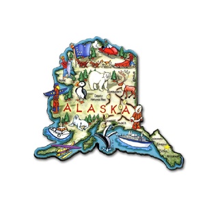 Op maat gemaakte, bedrukte, gestanste toeristische souvenir koelkastmagneten, vintage Alaska staatsrubbermagneet, VS - Product Image 2