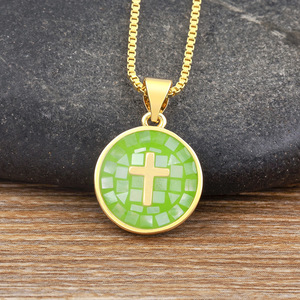 Модное разноцветное колье с подвеской в виде ракушки, 6 цветов, с перекрестным узором, женское, медное, религиозное украшение, аксессуар, подарок, оптом - Product Image 6