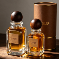 Flacon de parfum carré à facettes transparent vide de 50 ml et 100 ml avec bouchon en bois, haute clarté