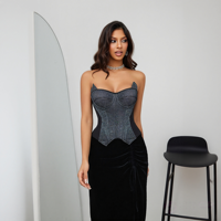 Corset Bustier Gothique en Dentelle pour Femme, Soutien Ferme, Respirant, Sans Bretelles, Amincissant, avec Fermeture Éclair au Dos, pour Soirées et Clubs