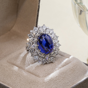 Messi Jewelry MSR-1781 PT950 Oval Cut Blue Sapphire Diana <b>Ring</b> Fashion <b>Ring</b> Engagement <b>Ring</b> for Women - Product Image 3