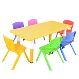 Conjunto de muebles de plástico para niños, escritorio y silla de guardería, muebles de aula, altura ajustable