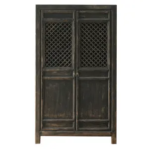 Thủ Công Tái Chế Rắn Gỗ Châu Á Phong Cách Tủ Quần Áo Cổ Tồi Tàn Chic Trắng Đen Khắc Armoire