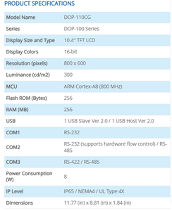 หน้าจอสัมผัส TFT HMI ขนาด 10.4 นิ้ว รุ่น DOP-110CG แบบมาตรฐาน ชิปประมวลผล Cortex-A8 800MHz  3 พอร์ต COM - Product Image 2