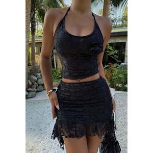 Conjunto de 2 Piezas de Ropa Casual para Club BLACK DARREL, Top y Shorts de Mezclilla de Corte Holgado, Color Sólido, Ropa de Verano - Product Image 5