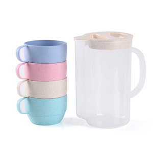 Juego de 5 Piezas de Jarra de Agua de Paja de Trigo, Jarra de Jugo Ecológica, Libre de BPA, Juego de Bebidas de Gran Capacidad con 4 Vasos para el Hogar, Picnic, Fiesta - Product Image 1