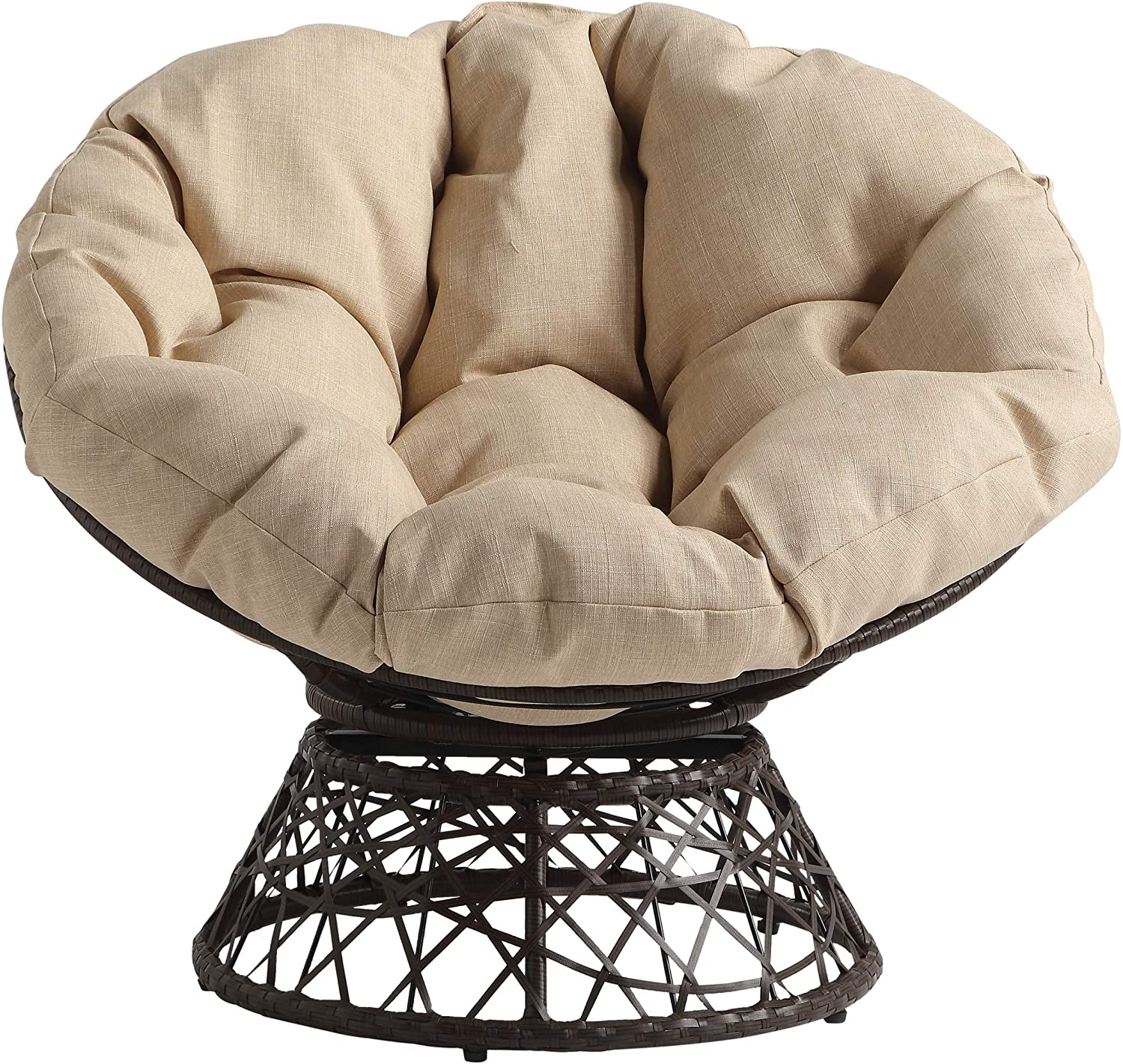 Плетеное кресло Papasan с поворотом на 360 градусов, коричневая рамка с кремовой подушкой, мебель для дома