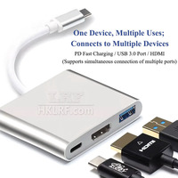Adaptador multipuerto USB-C 3 en 1, estación de acoplamiento con puerto de carga PD USB3.0 tipo C