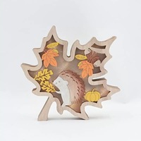 Décorations de Thanksgiving classiques en bois imprimées en typographie avec éclairage LED, hérisson, citrouille, feuille d'érable, décor de table d'automne pour la maison