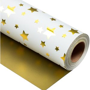 Gold Foil Star Wrapping Paper 17 In X 32.8 Ft Reversible Metallized Gift <b>Wrap</b> For Birthday Valentine Mothers Day - Product Image 1