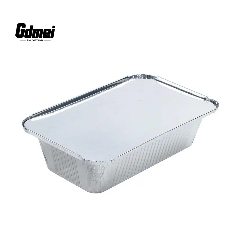 GDMEI Custom 2.5Qt Envasado de alimentos desechable Almacenamiento de plato de papel de aluminio/bandeja Asar sartenes de papel de aluminio para alimentos con tapa de papel de aluminio