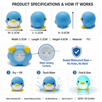Jouet de bain flottant lumineux de style japonais Kawaii, pingouin, lion de mer, grenouille, méduse, jouet en PVC à détection d'eau, capsule LED, jouet pour enfants