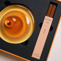 Coffret d'encens haut de gamme avec couvercle et base, plat en verre ambré, insert noir, personnalisable OEM