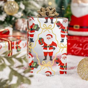 Christmas Reversible Wrapping Paper Roll 17x33 Feet Silver Santa Red Letters Gift <b>Wrap</b> Craft Decor - Product Image 2