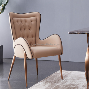 Poltrona Imbottita Confortevole, Arredamento per Sala <span class=keywords><strong>da</strong></span> <span class=keywords><strong>Pranzo</strong></span>, Sedia <span class=keywords><strong>in</strong></span> <span class=keywords><strong>Pelle</strong></span> con Gambe <span class=keywords><strong>in</strong></span> Acciaio Inossidabile - Product Image 3