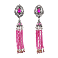 Boucles d'oreilles Millefiori de style bohème. Boucles d'oreilles à franges et diamants de style rétro, élégantes et tendance pour femmes.